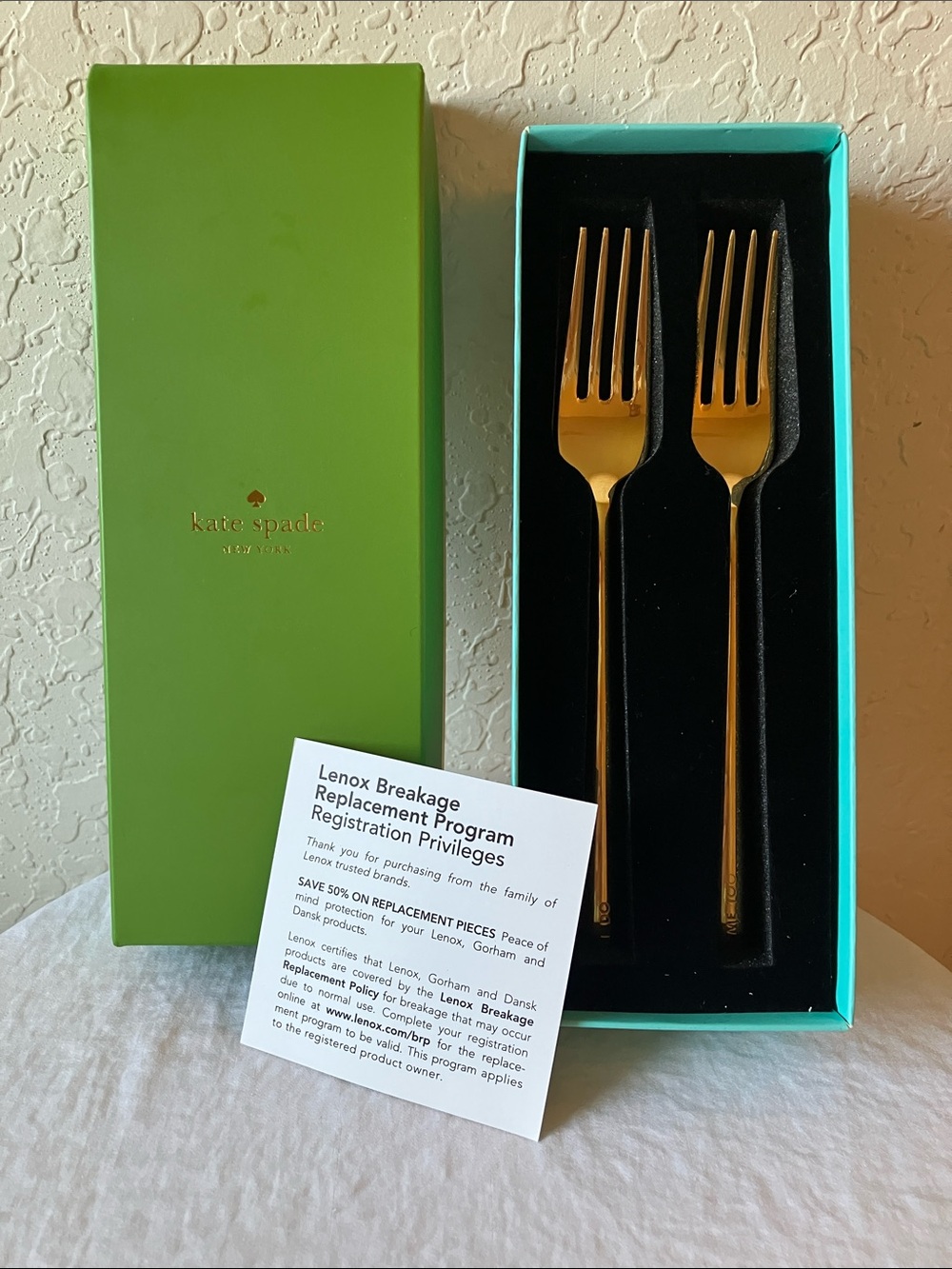 kate spade: Gold Tone “Two Hearts” Tasting Forks- set of 2